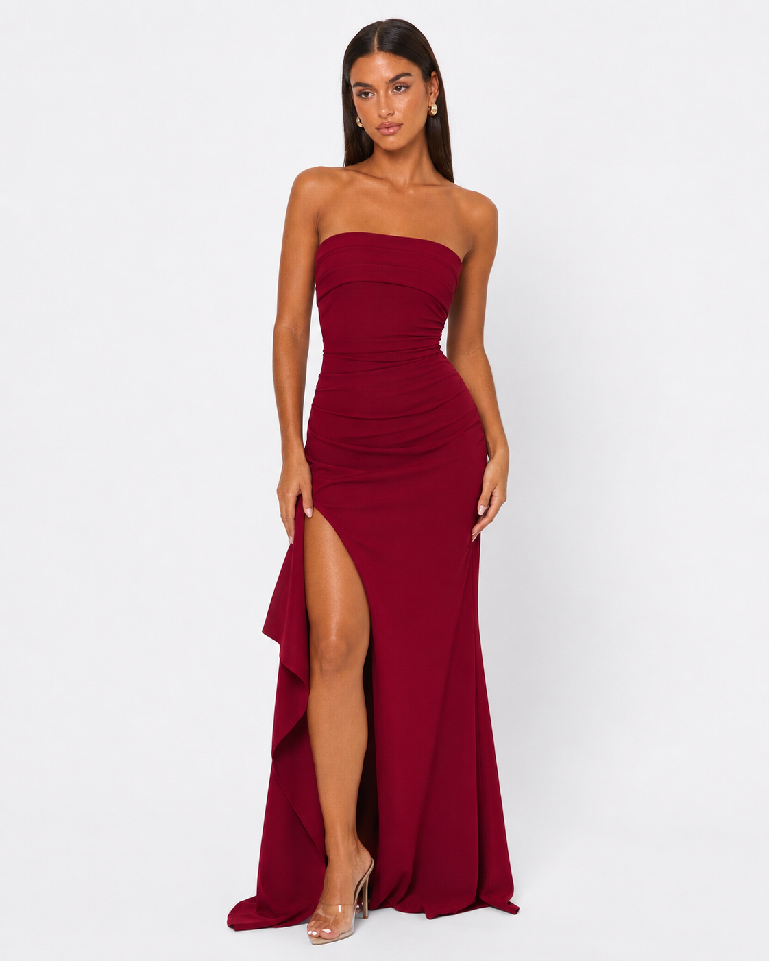 Ornella | Robe Longue Bustier Drapé Cascade Fendue