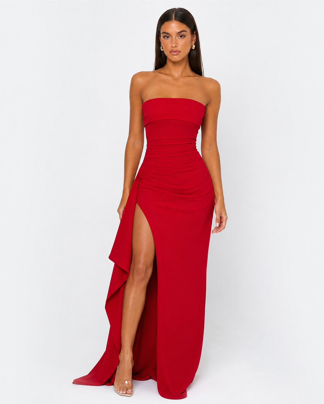 Ornella | Robe Longue Bustier Drapé Cascade Fendue