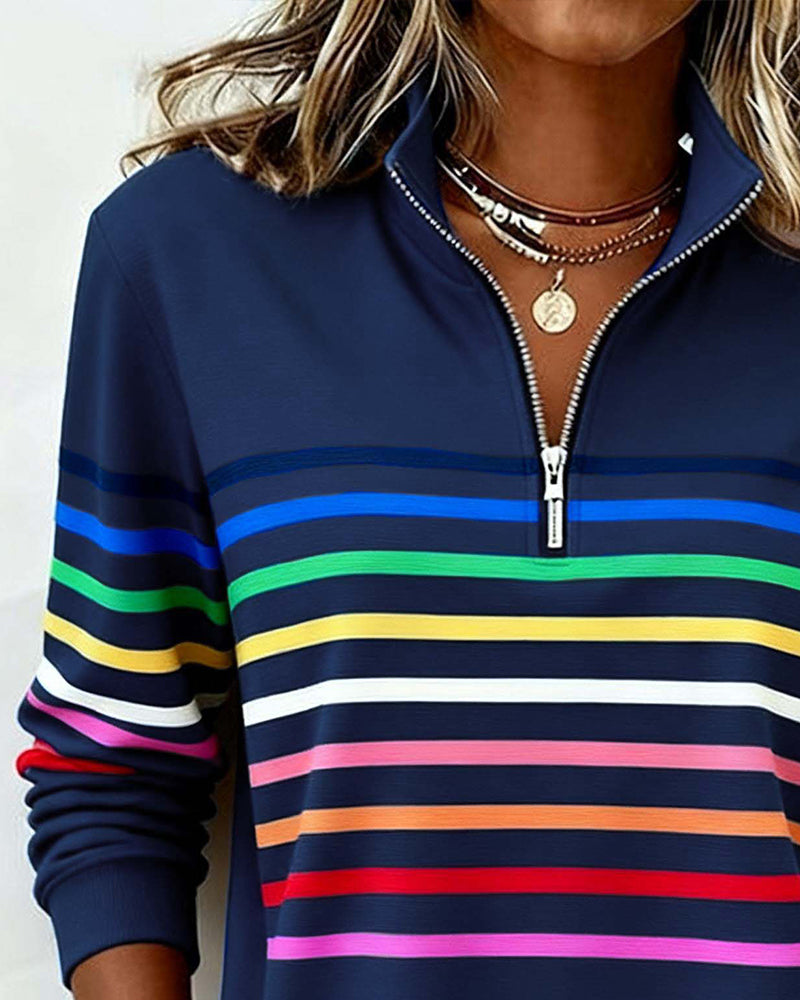 Tess | Pull Col Montant Zippé Rayé