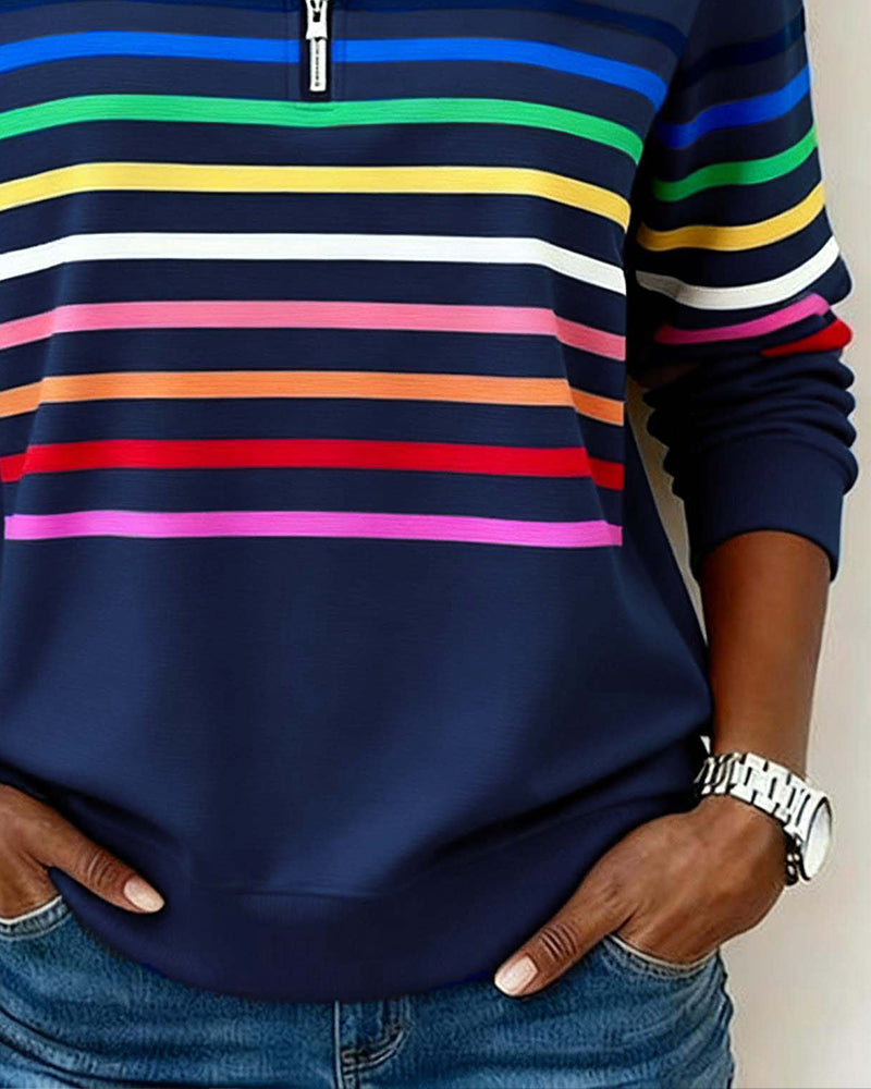 Tess | Pull Col Montant Zippé Rayé