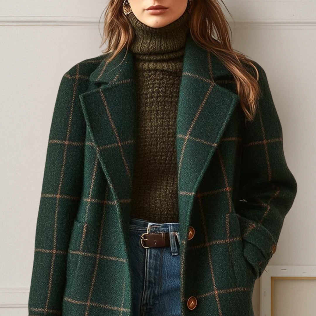Valériane | Manteau Long Carreaux Col à Revers
