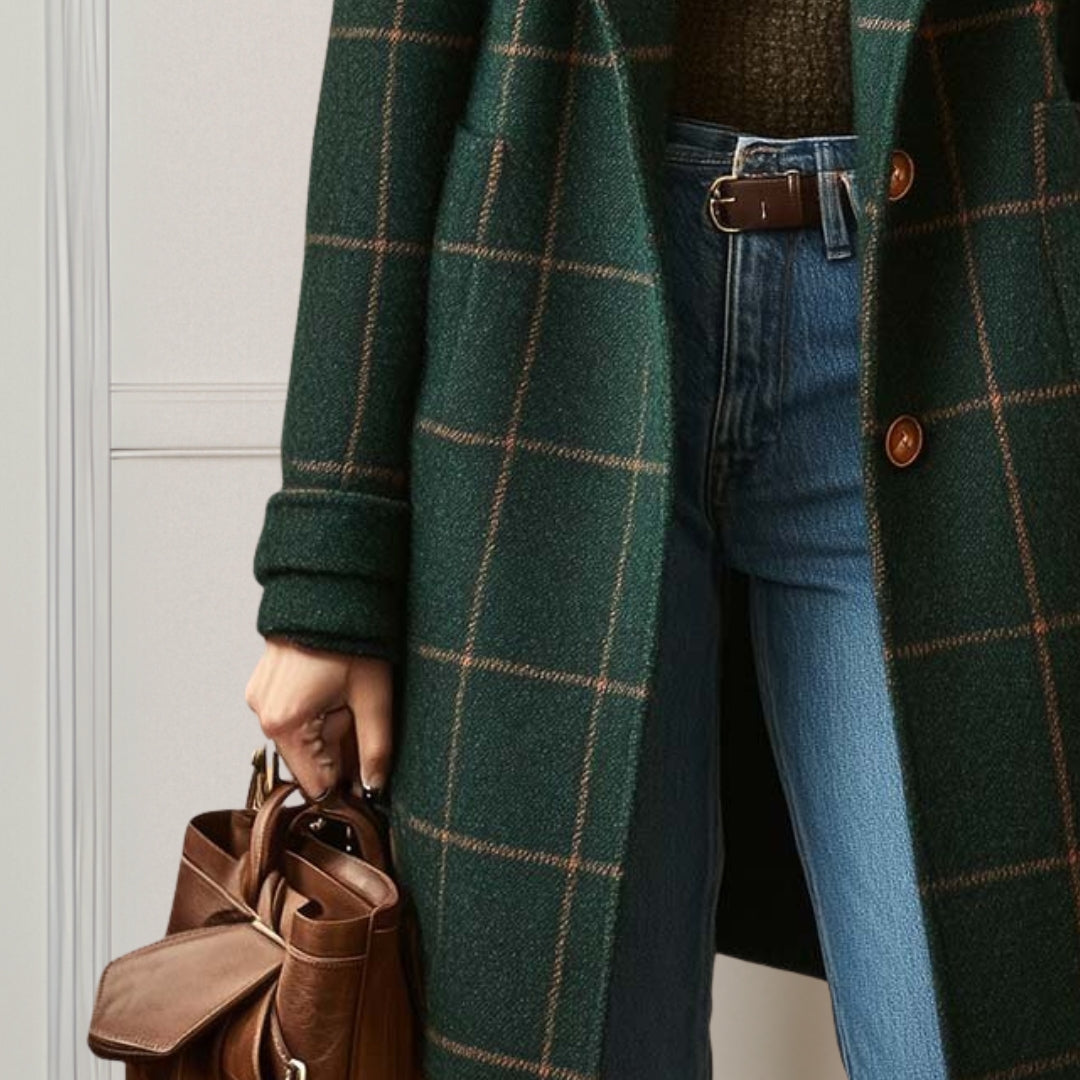 Valériane | Manteau Long Carreaux Col à Revers