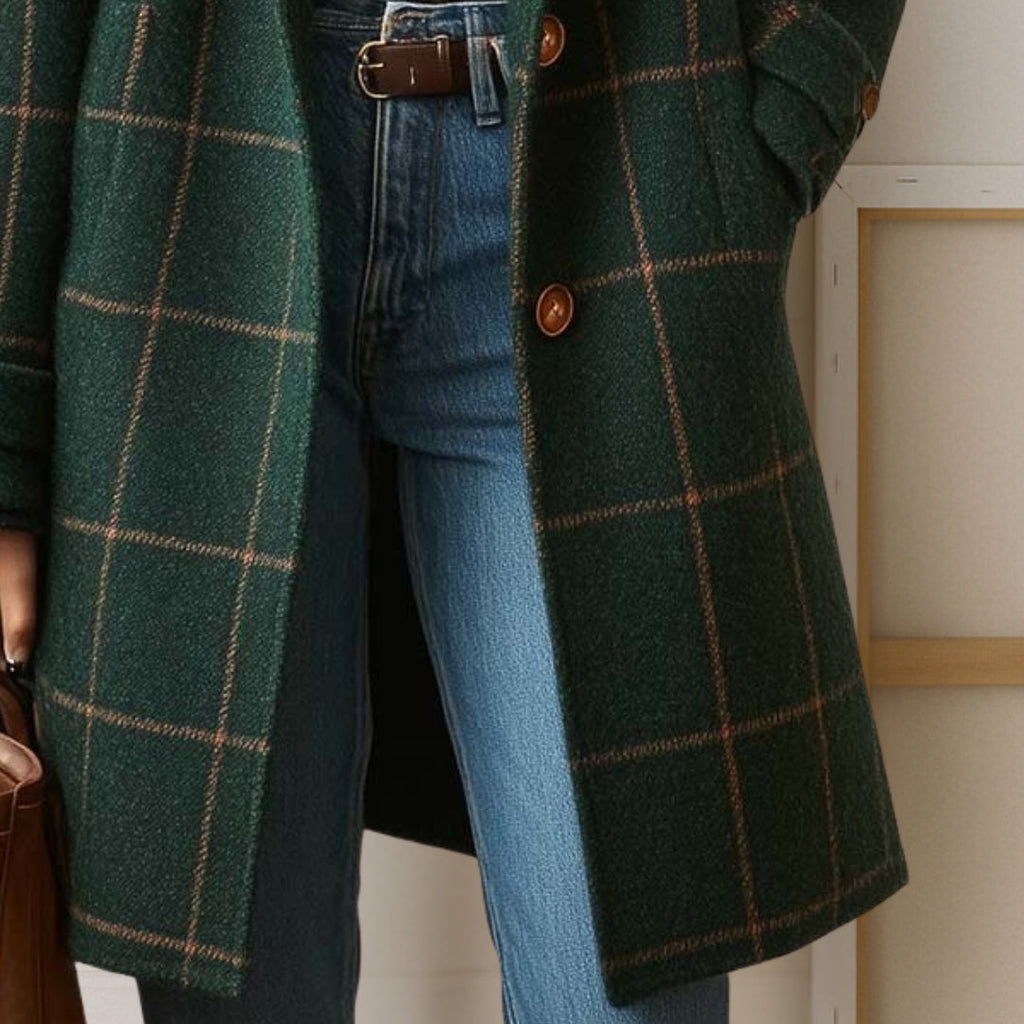 Valériane | Manteau Long Carreaux Col à Revers