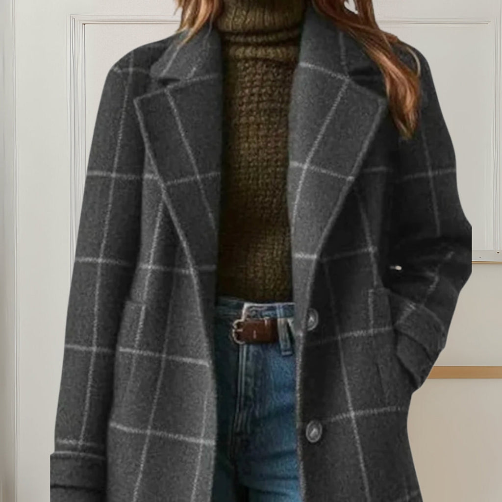 Valériane | Manteau Long Carreaux Col à Revers