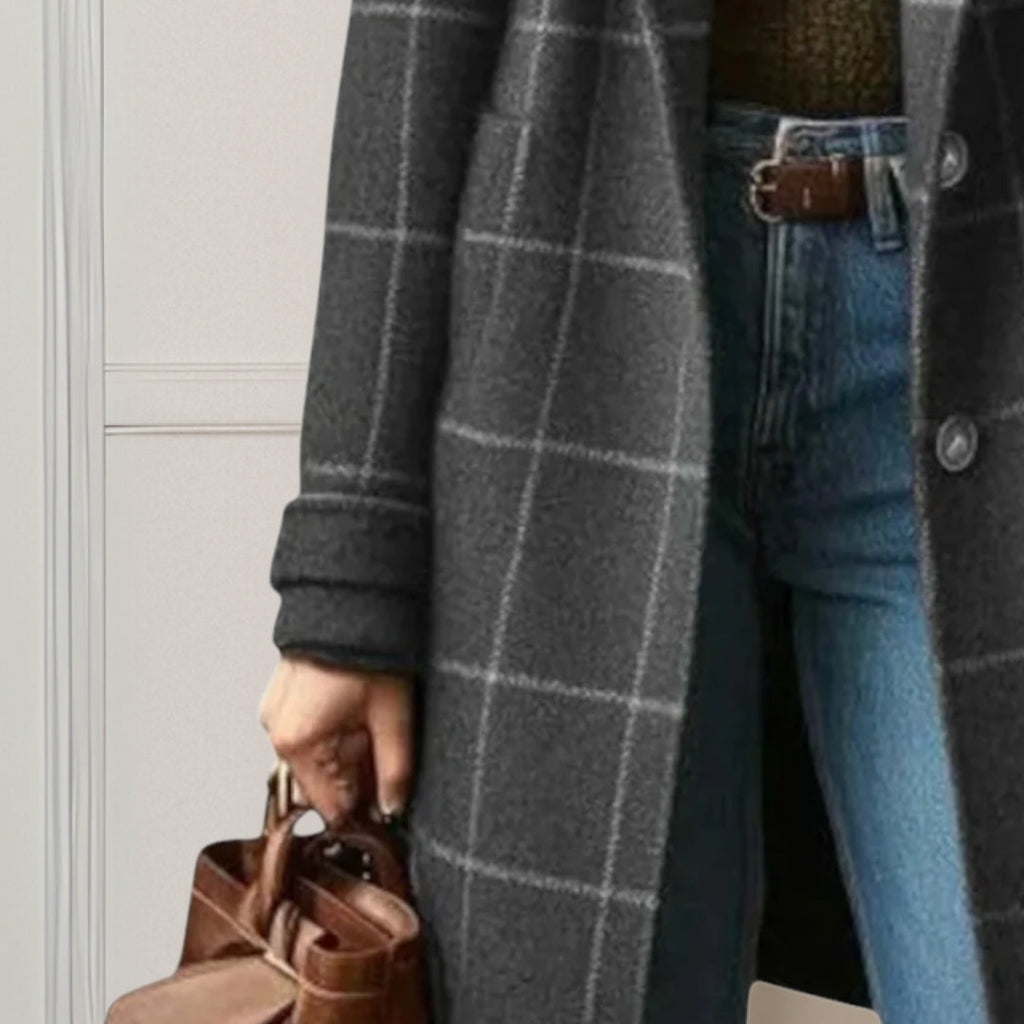 Valériane | Manteau Long Carreaux Col à Revers