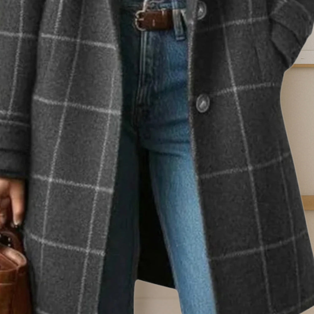 Valériane | Manteau Long Carreaux Col à Revers