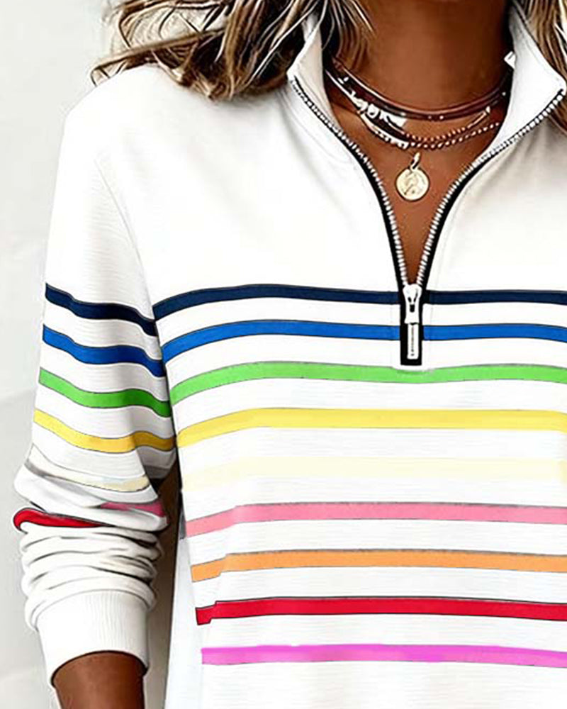 Tess | Pull Col Montant Zippé Rayé