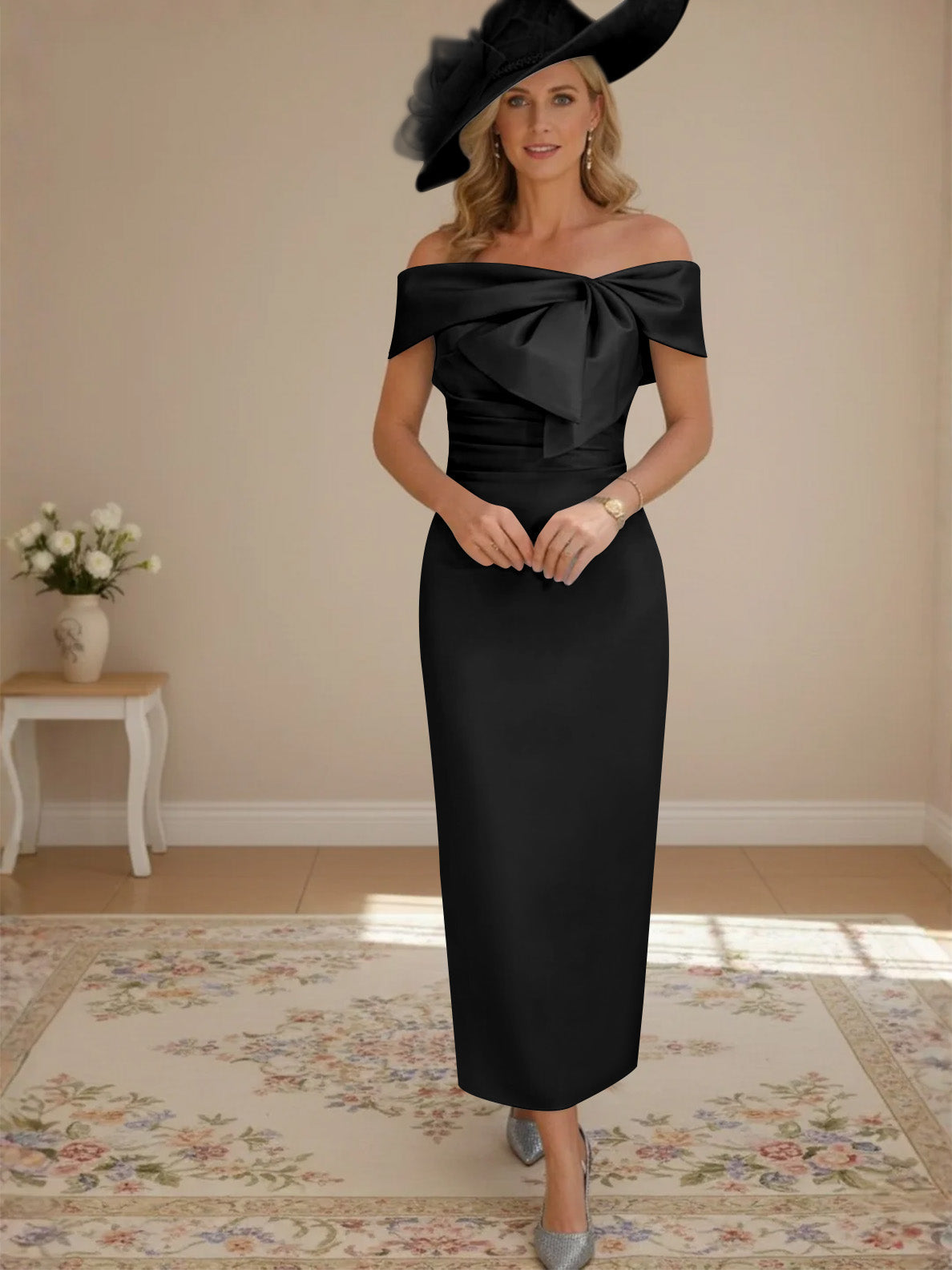 Pénélope | Robe Maxi Satinée Épaules Dénudées