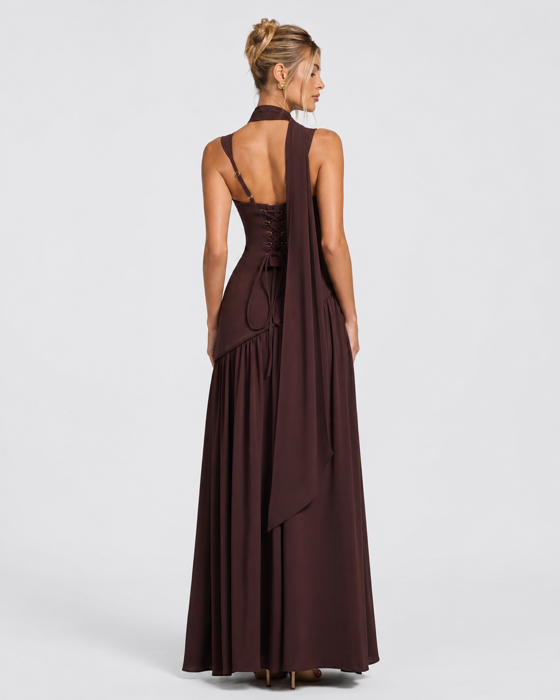 Ariane | Robe Longue Corset Fendue Écharpe Assortie