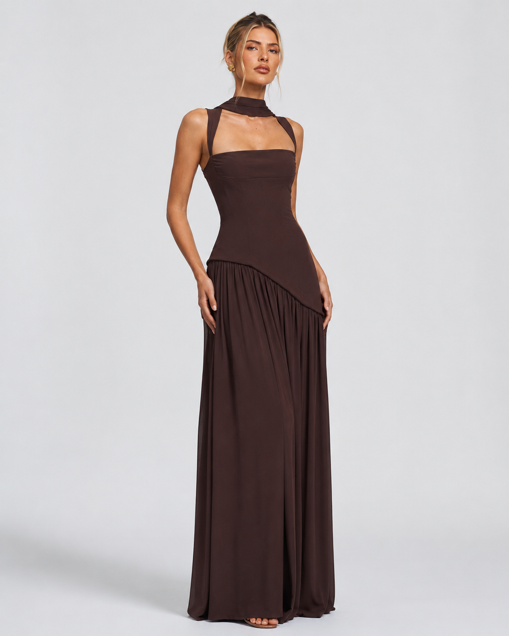 Ariane | Robe Longue Corset Fendue Écharpe Assortie