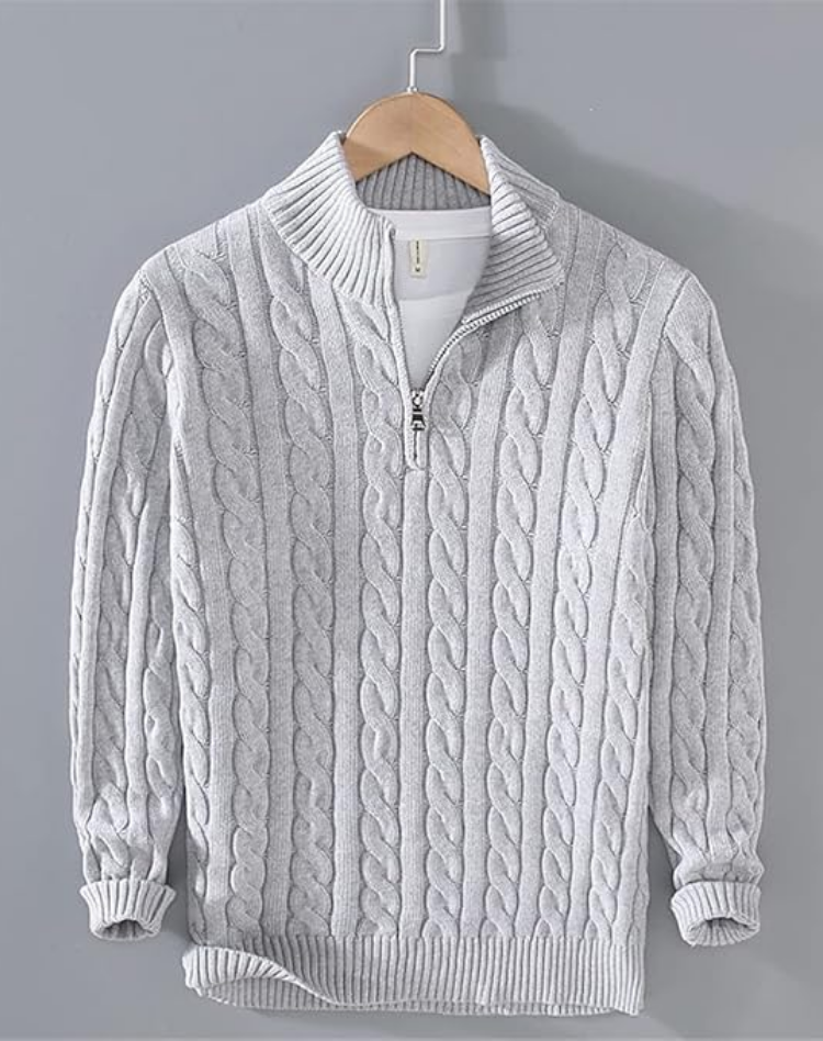 Joris | Pull Torsadé Demi-Zip Col Montant