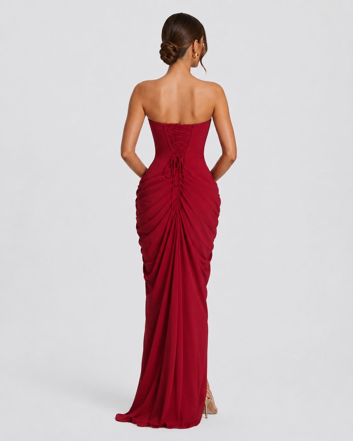 Livia | Robe Longue Bustier Froncé Laçage Dos
