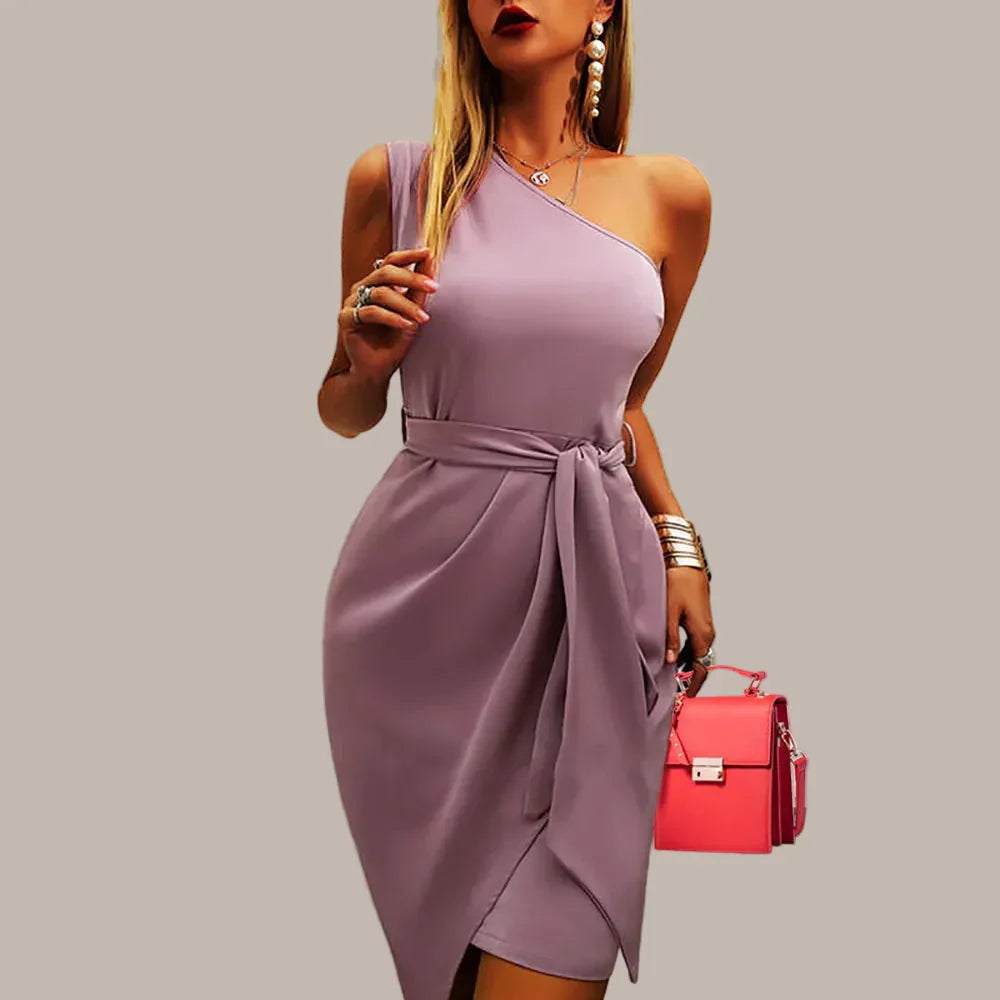 Léa | Robe de Soirée Mi-Longue Asymétrique Femme
