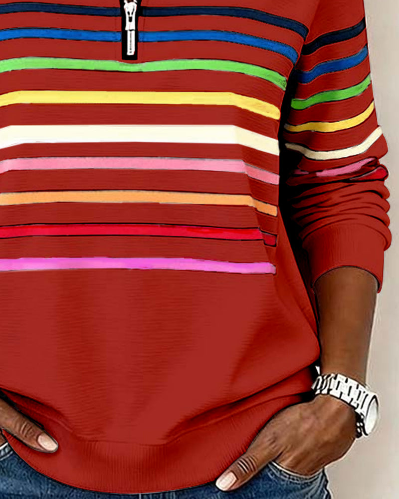 Tess | Pull Col Montant Zippé Rayé