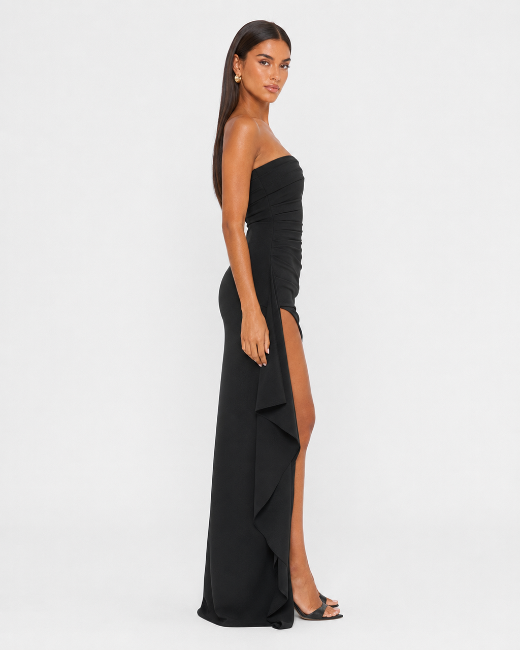 Ornella | Robe Longue Bustier Drapé Cascade Fendue