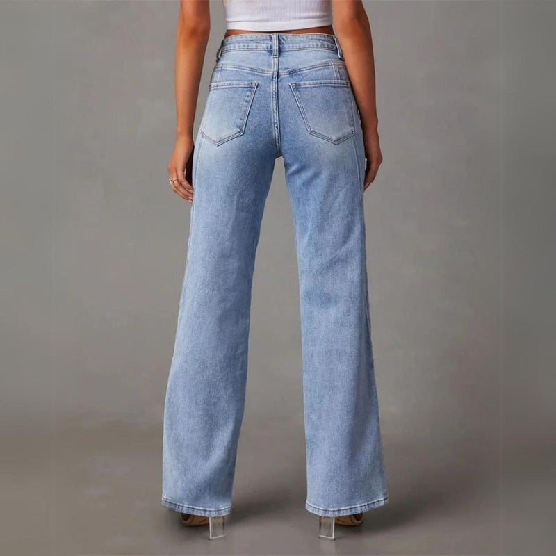 Blanche | Jean Large Taille Haute Femme