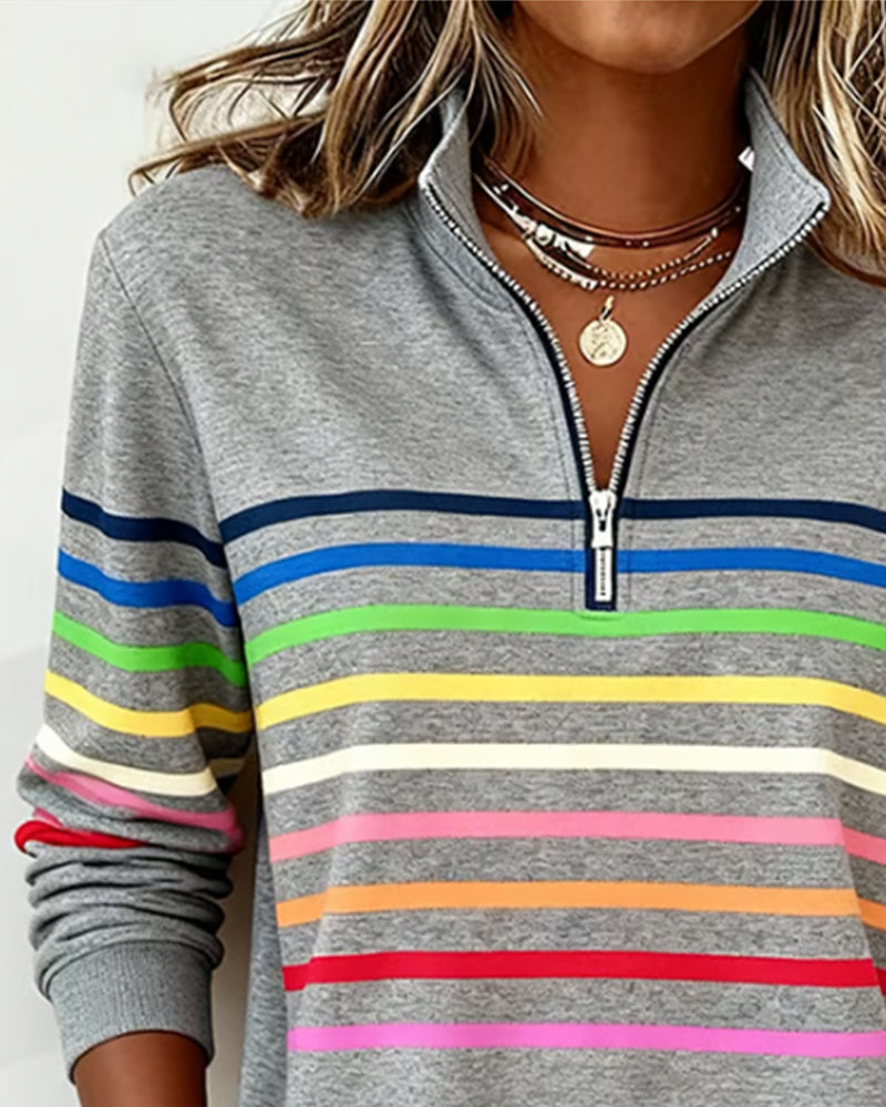 Tess | Pull Col Montant Zippé Rayé
