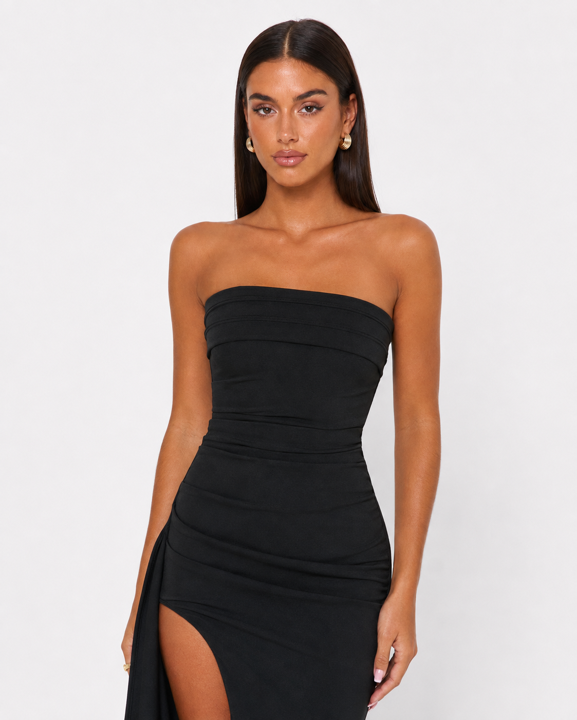 Ornella | Robe Longue Bustier Drapé Cascade Fendue