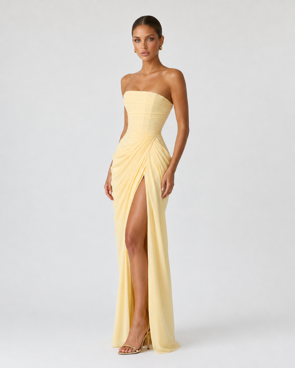 Livia | Robe Longue Bustier Froncé Laçage Dos