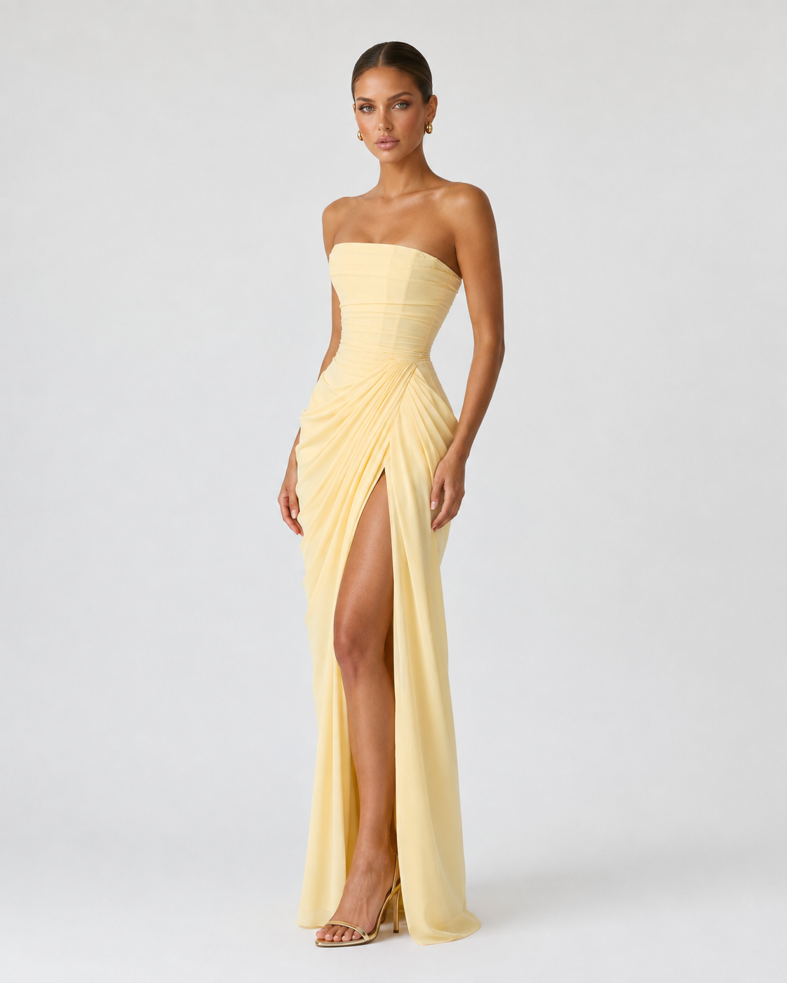 Livia | Robe Longue Bustier Froncé Laçage Dos