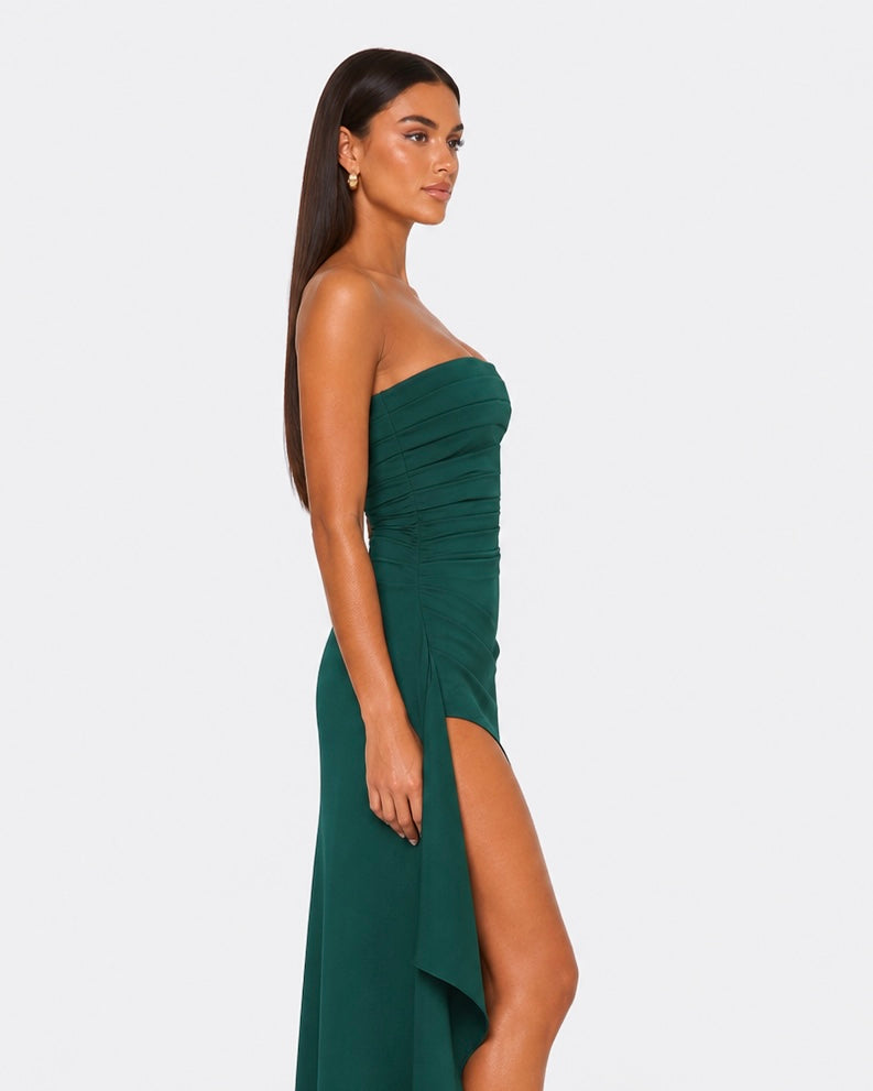 Ornella | Robe Longue Bustier Drapé Cascade Fendue