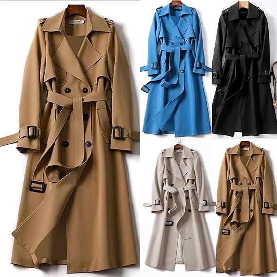 Léonore | Trench Long Double Boutonnage Doublure Motif