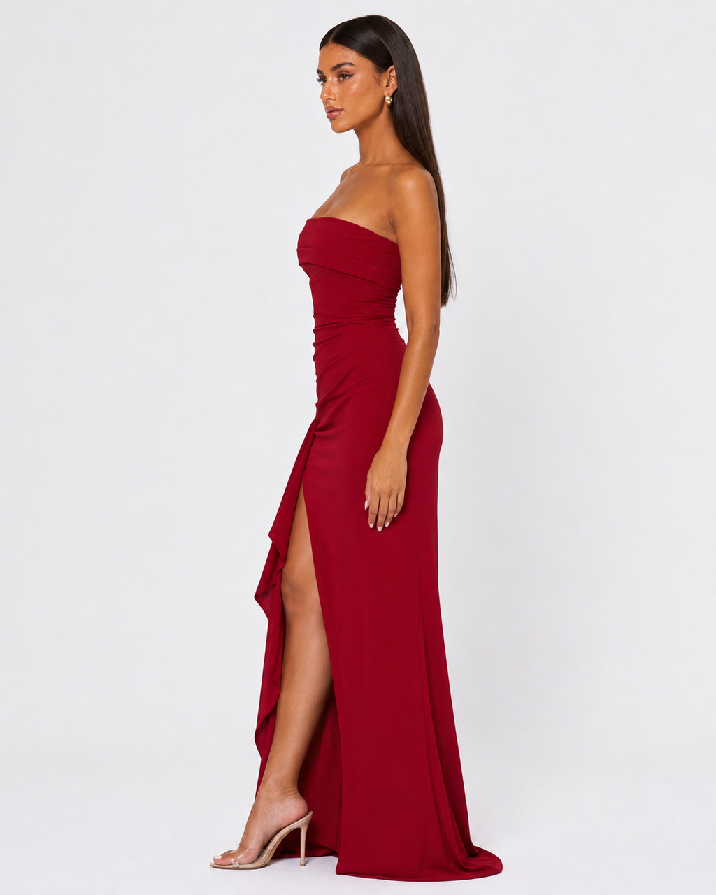 Ornella | Robe Longue Bustier Drapé Cascade Fendue