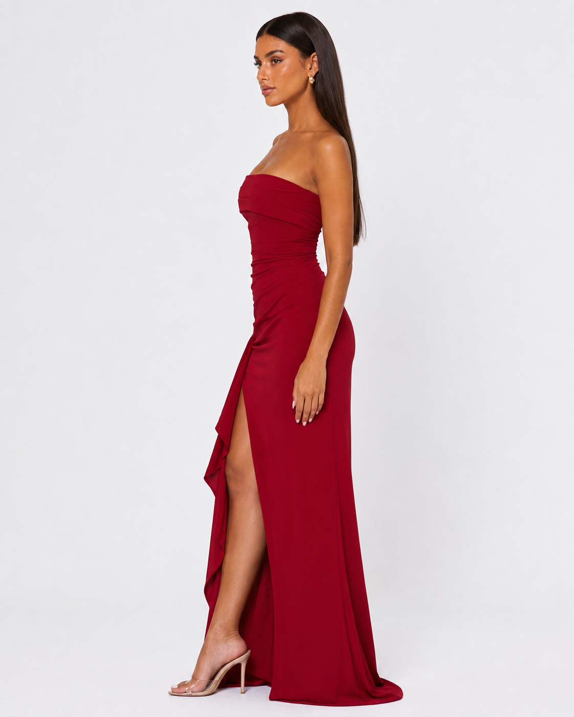 Ornella | Robe Longue Bustier Drapé Cascade Fendue