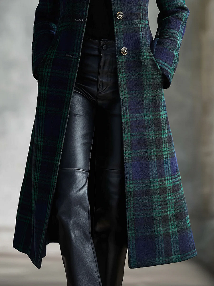 Tifenn | Manteau Long Carreaux Col Montant