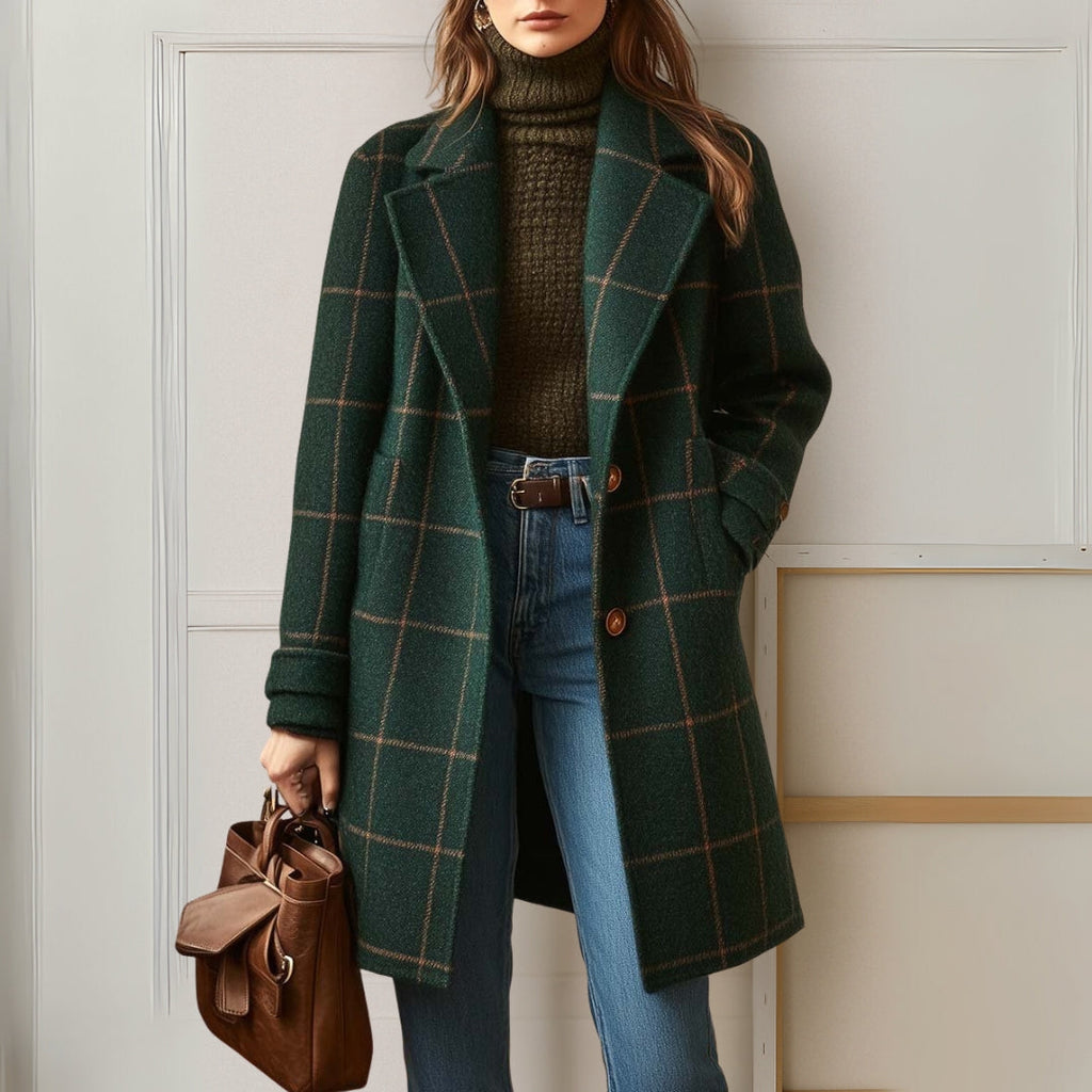 Valériane | Manteau Long Carreaux Col à Revers