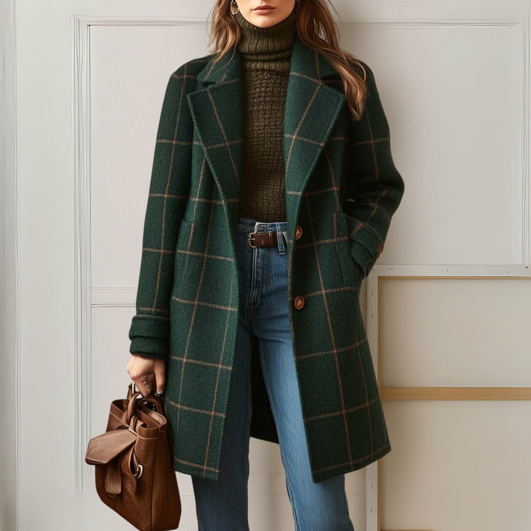 Valériane | Manteau Long Carreaux Col à Revers