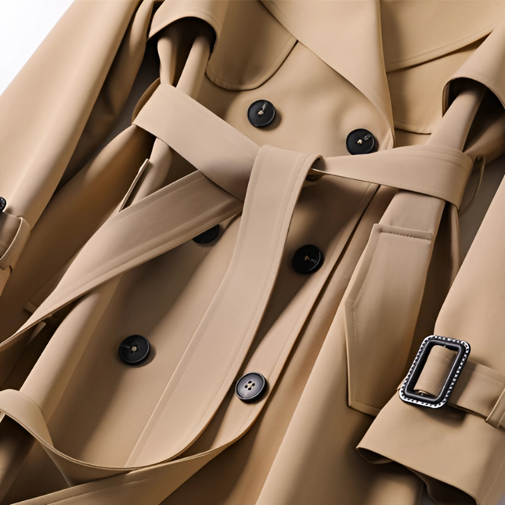 Léonore | Trench Long Double Boutonnage Doublure Motif