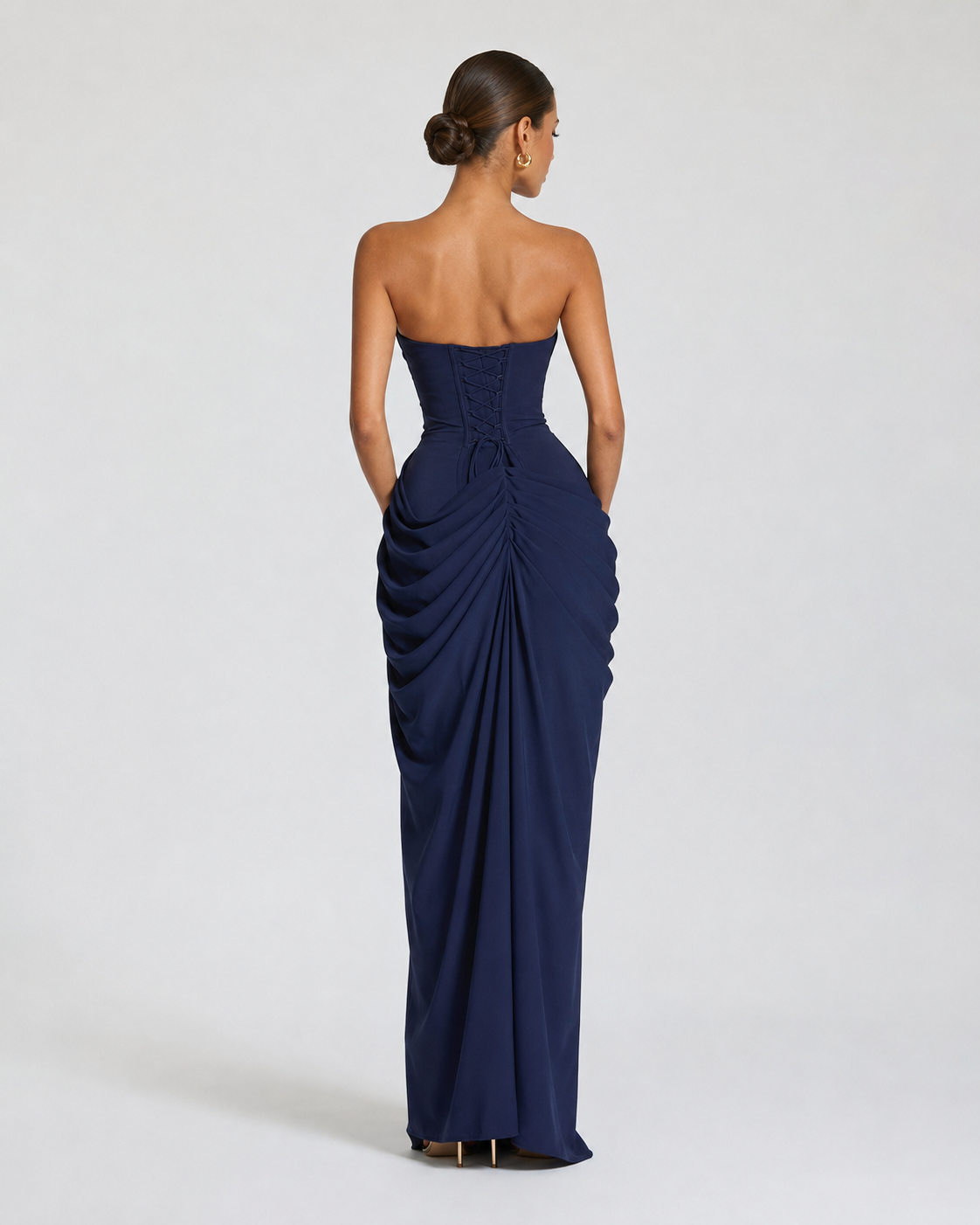Livia | Robe Longue Bustier Froncé Laçage Dos