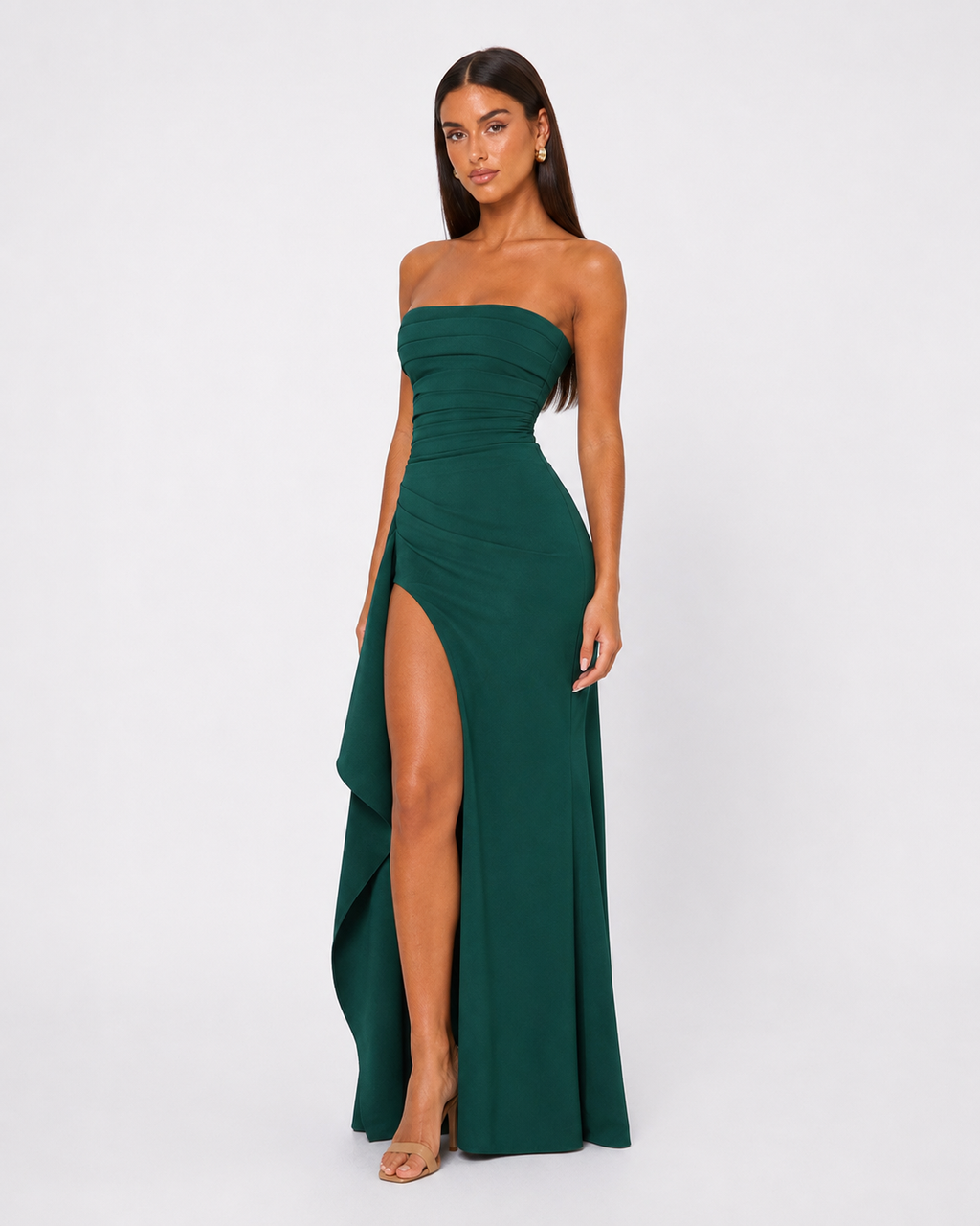Ornella | Robe Longue Bustier Drapé Cascade Fendue