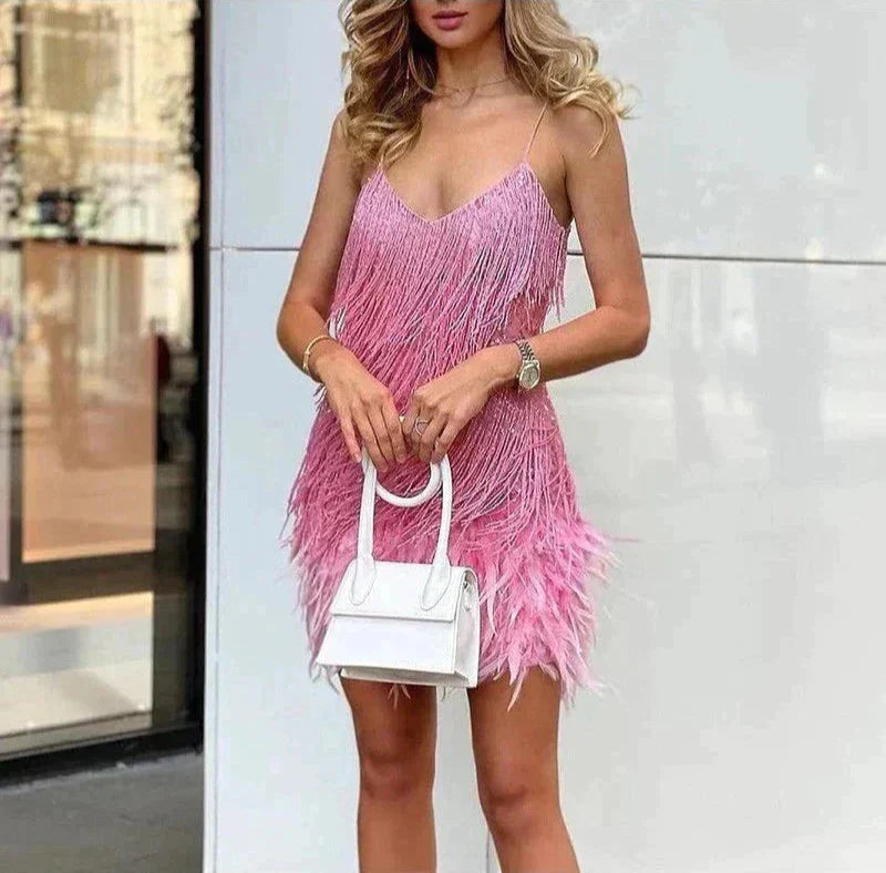 Christine | Robe Mini Franges Col V