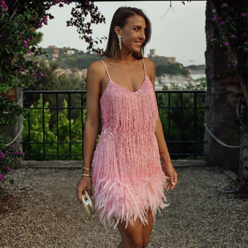 Christine | Robe Mini Franges Col V