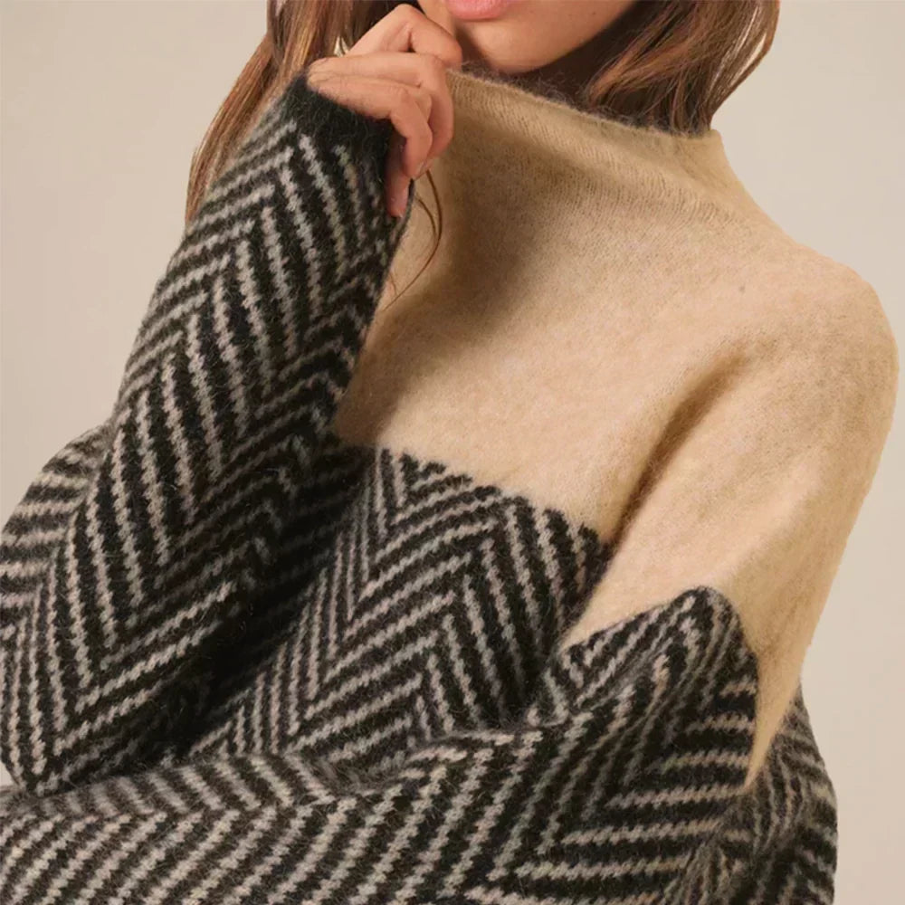 Enora | Pull Col Montant Motif Chevrons