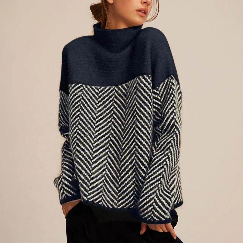Enora | Pull Col Montant Motif Chevrons
