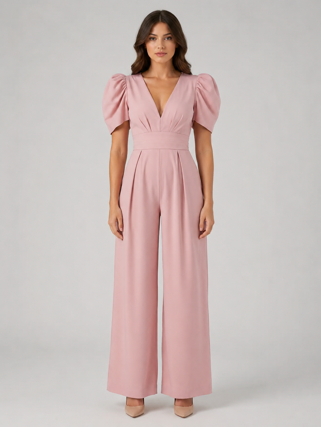 Clémence | Combinaison Pantalon Large Manches Bouffantes Femme