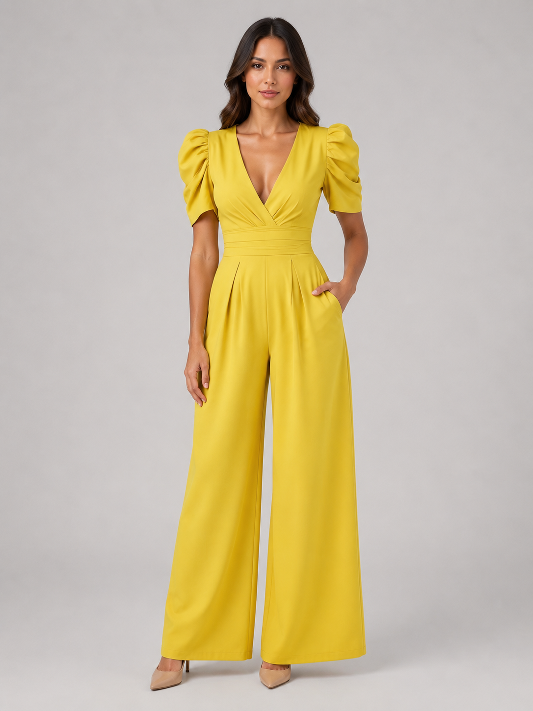 Clémence | Combinaison Pantalon Large Manches Bouffantes Femme