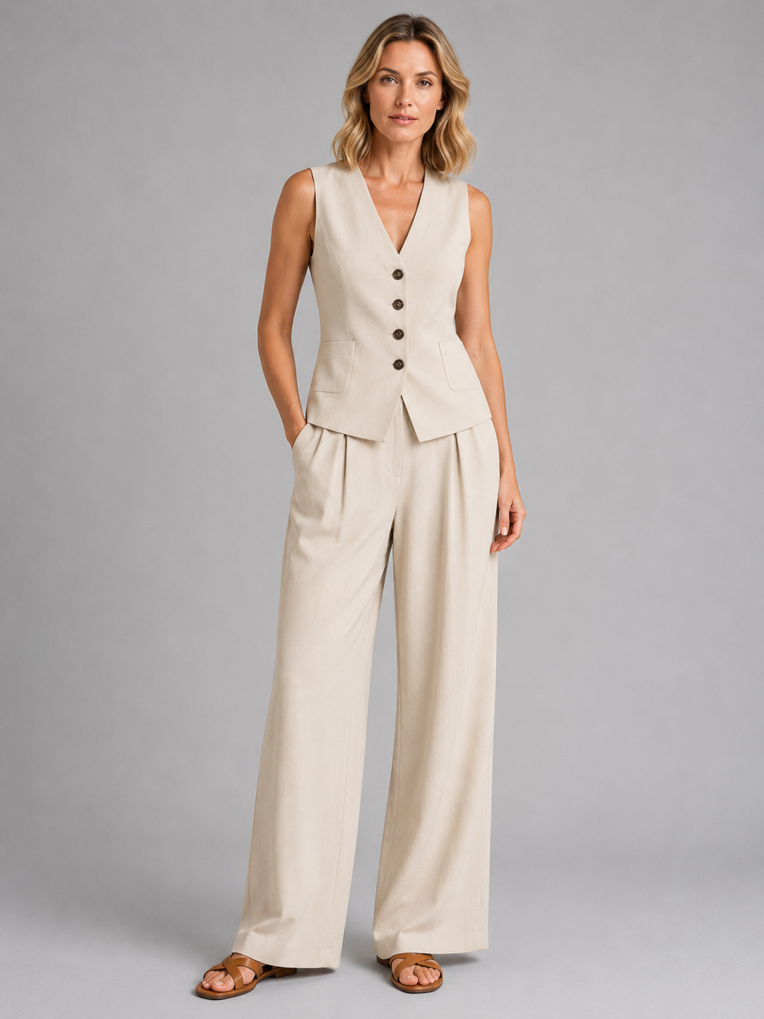 Aveline | Ensemble Gilet Pantalon Large