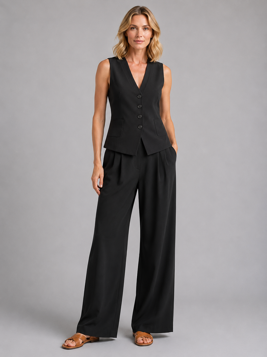Aveline | Ensemble Gilet Pantalon Large