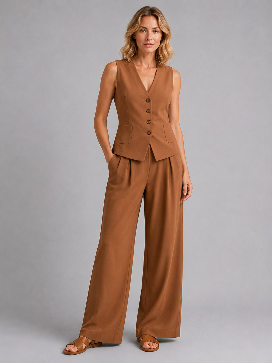 Aveline | Ensemble Gilet Pantalon Large