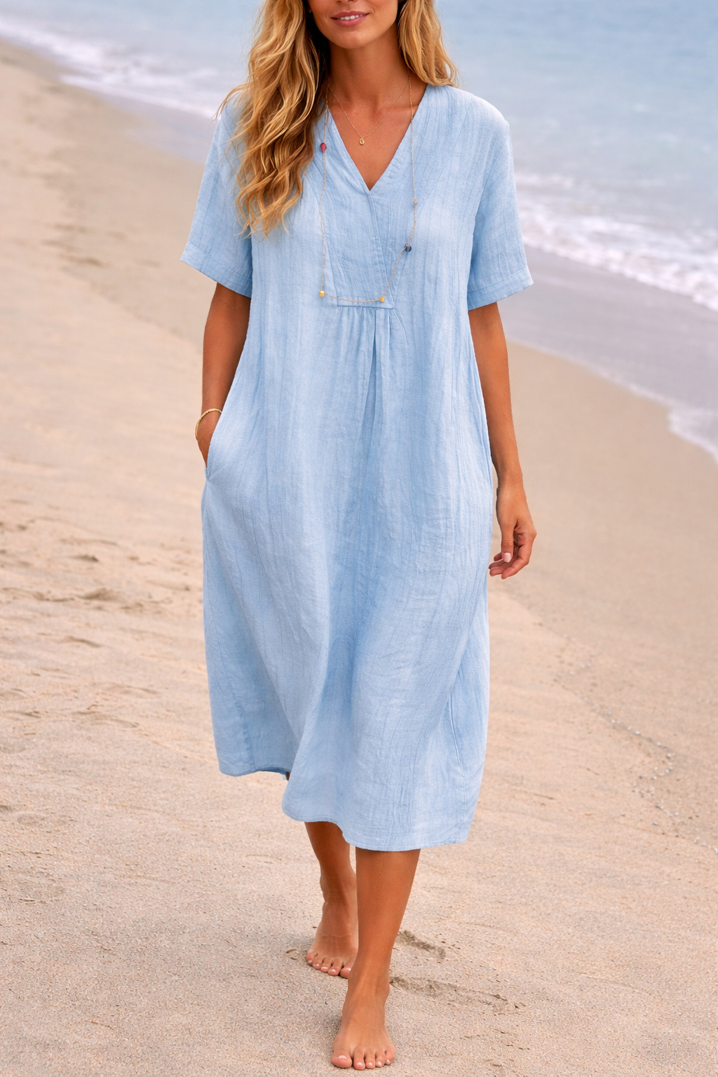 Ségolène | Robe Midi Lin Col V