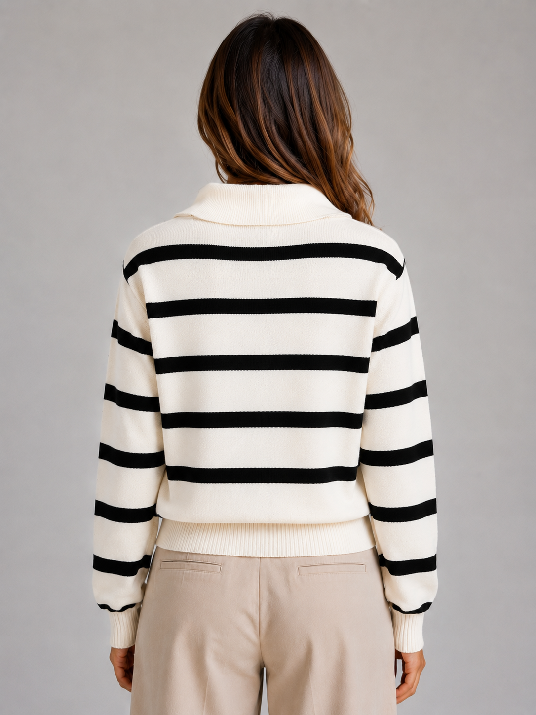 Aurélie | Pull Rayé Demi-Zip