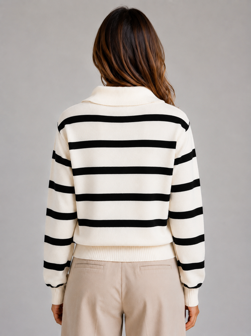 Aurélie | Pull Rayé Demi-Zip