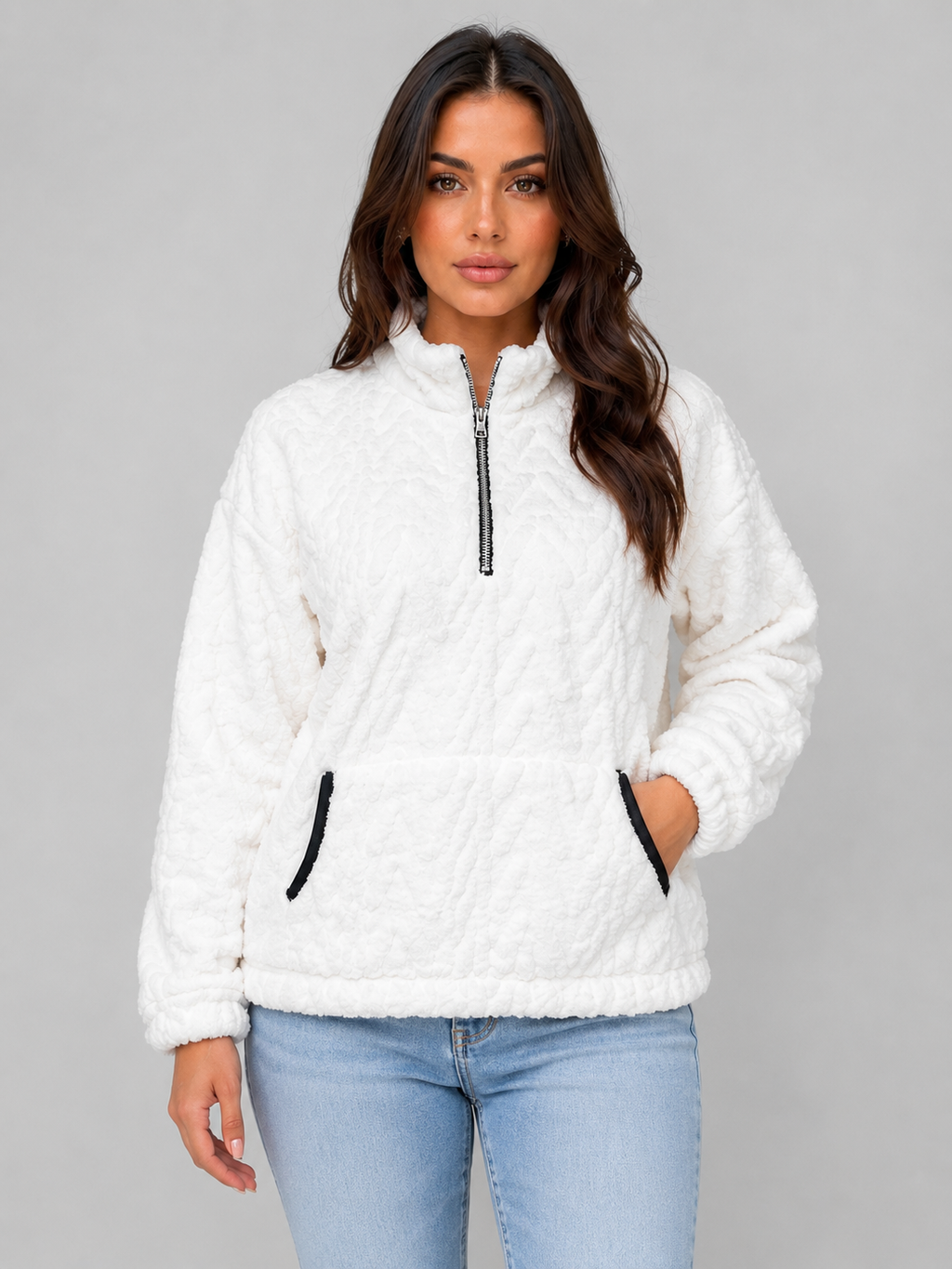 Xénia | Pull Peluche Demi-Zip