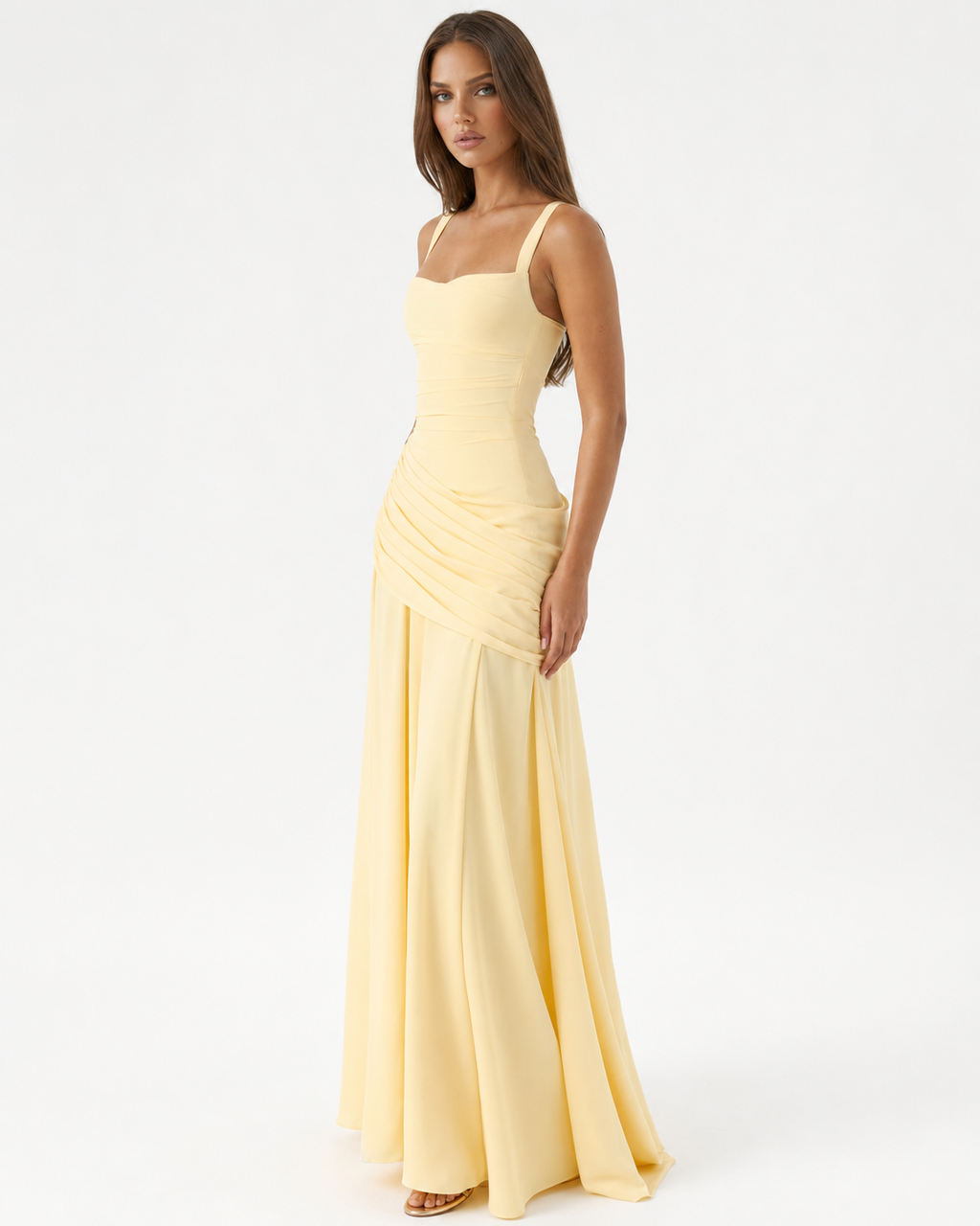 Calixte | Robe Longue Col Carré Drapé Hanches