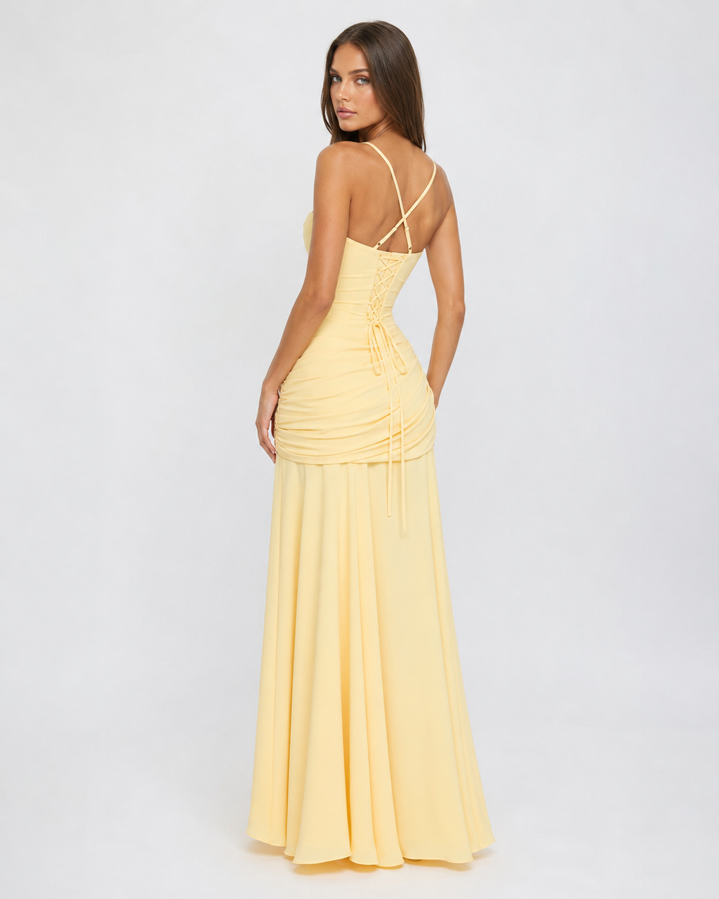 Calixte | Robe Longue Col Carré Drapé Hanches