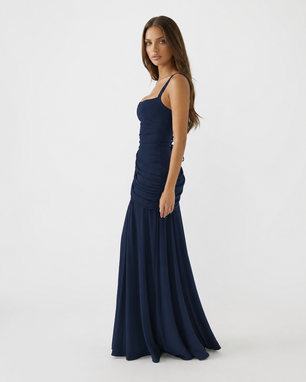 Calixte | Robe Longue Col Carré Drapé Hanches